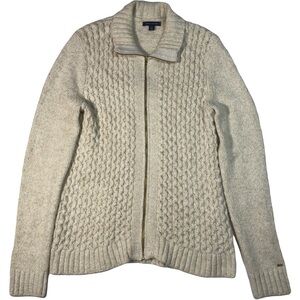 Tommy Hilfiger Women’s Cable Knit Zip Up Cream Cardigan Sweater Size Medium
